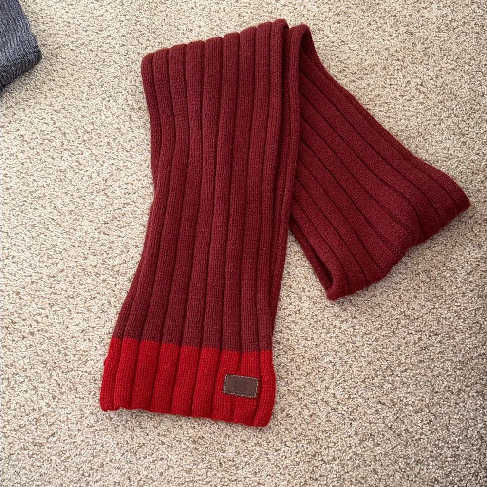 COACH Red Ribbed Knit Scarf